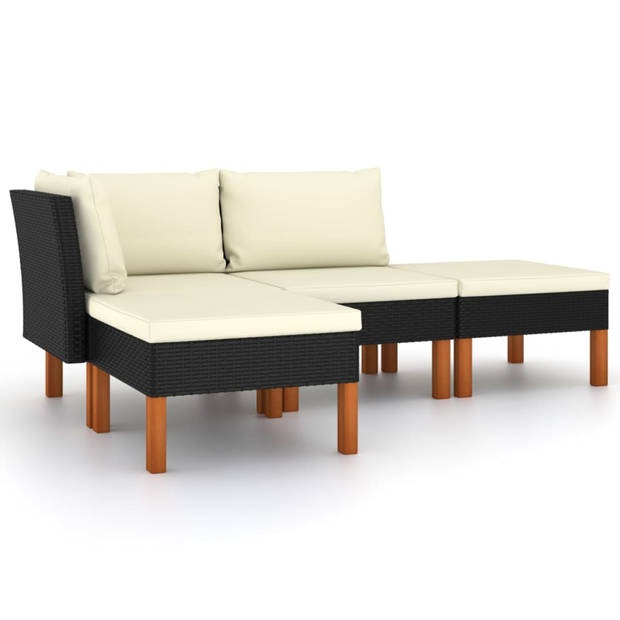 vidaXL 4-delige Loungeset met kussens poly rattan zwart