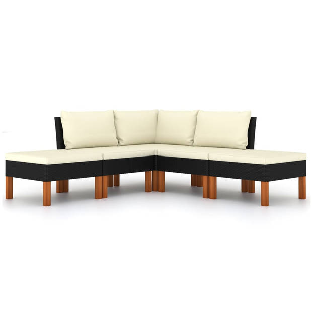 vidaXL 5-delige Loungeset met kussens poly rattan zwart