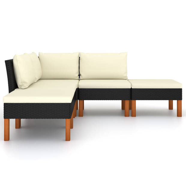 vidaXL 5-delige Loungeset met kussens poly rattan zwart