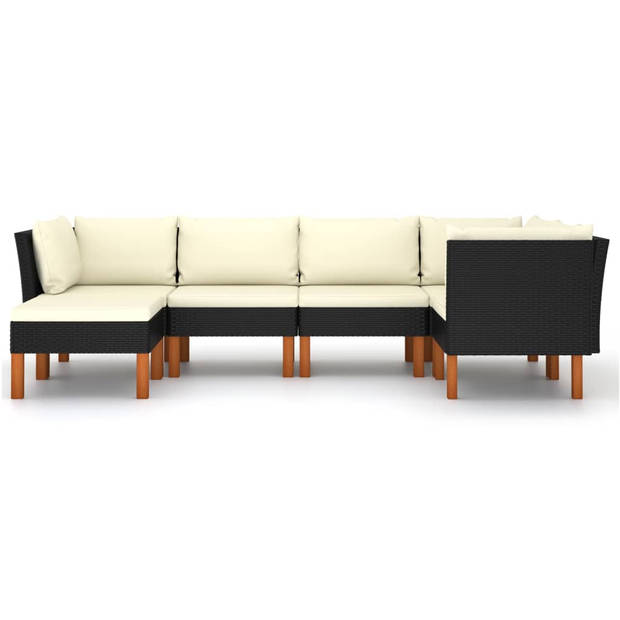 vidaXL 6-delige Loungeset met kussens poly rattan zwart