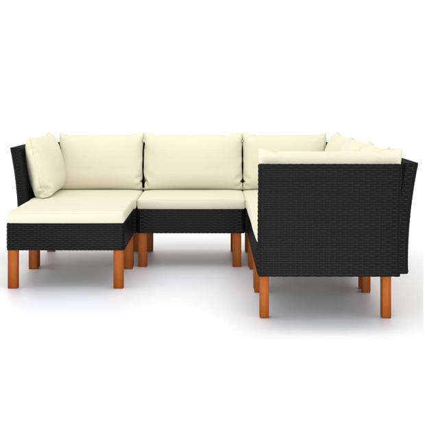 vidaXL 6-delige Loungeset met kussens poly rattan zwart