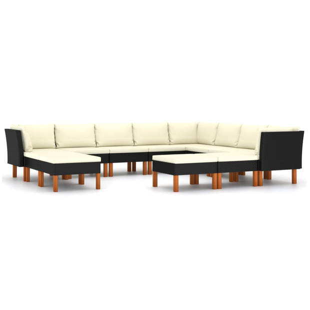 vidaXL 12-delige Loungeset met kussens poly rattan zwart