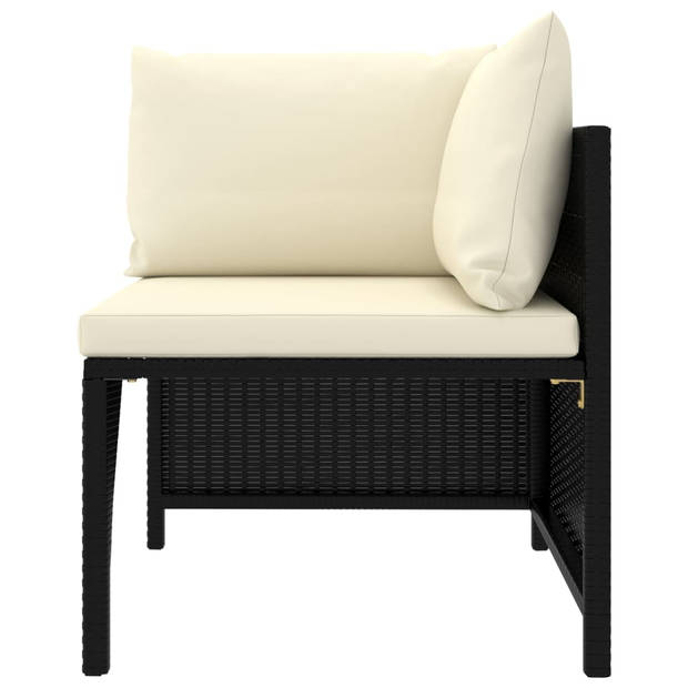 vidaXL 3-delige Loungeset met kussens poly rattan zwart