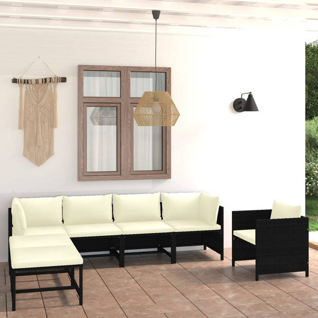 vidaXL 7-delige Loungeset met kussens poly rattan zwart