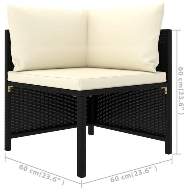 vidaXL 3-delige Loungeset met kussens poly rattan zwart