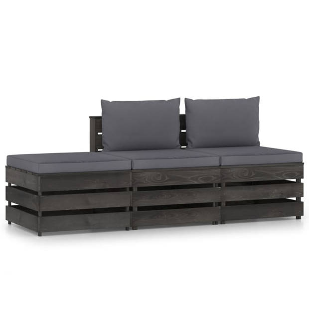 vidaXL 3-delige Loungeset met kussens grijs geïmpregneerd hout