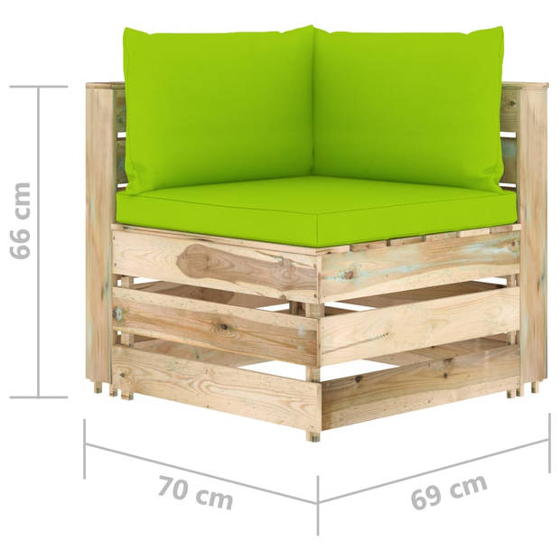 vidaXL Hoekbank sectioneel met kussens groen geïmpregneerd hout