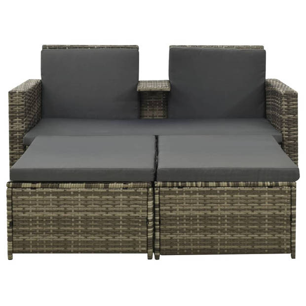 vidaXL 3-delige Loungeset met kussens poly rattan grijs