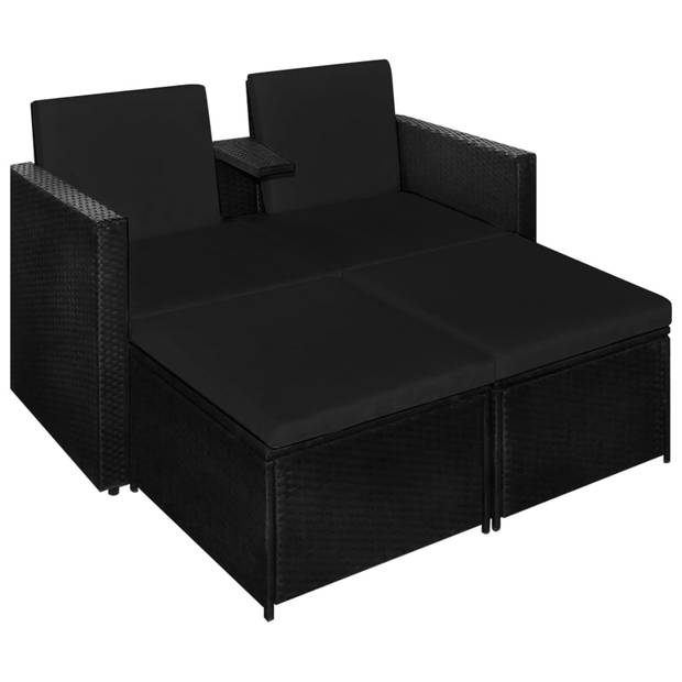 vidaXL 3-delige Loungeset met kussens poly rattan zwart