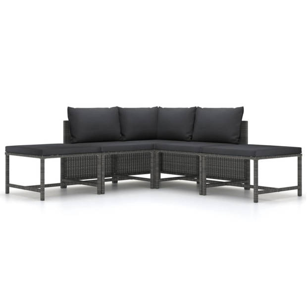 vidaXL 5-delige Loungeset met kussens poly rattan grijs