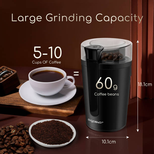 Aigostar Natural 30RRJ - Elektronische Koffiemolen - 200W - Zwart