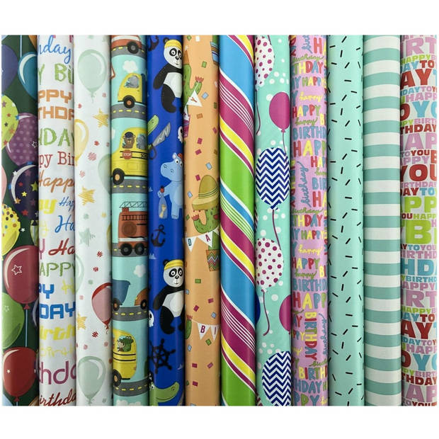 Assortiment luxe cadeaupapier inpakpapier voor kinderen CH2 - 200 x 70 cm - 10 rollen