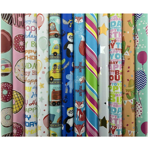 Assortiment luxe cadeaupapierinpakpapier voor kinderen CH2 - 200 x 70 cm - 5 rollen