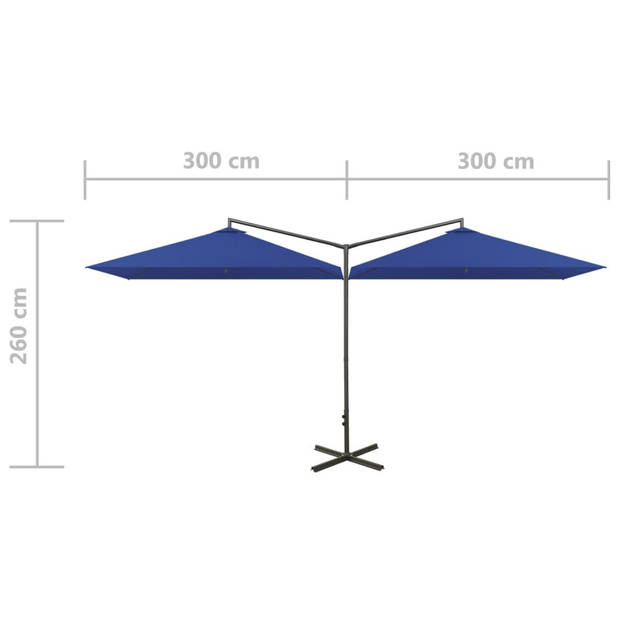 vidaXL Parasol dubbel met stalen paal 600x300 cm azuurblauw