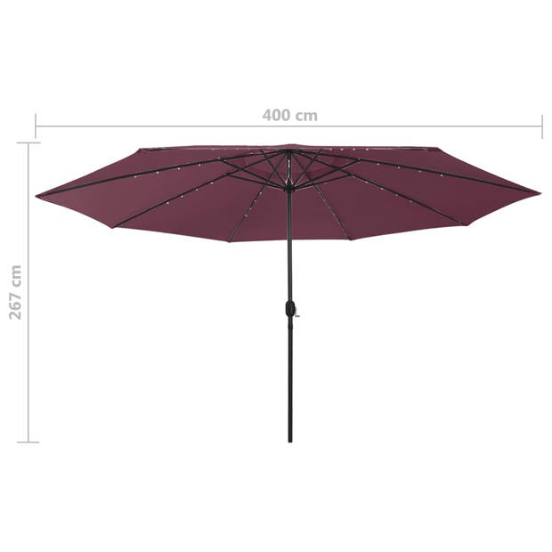 The Living Store Tuinparasol Bordeauxrood 400 x 267 cm LED-verlichting