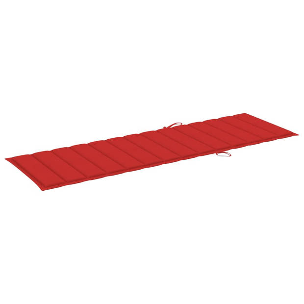 The Living Store Houten Ligbed Tuin - 207 x 70 cm - Verstelbare rugleuning - Rood kussen