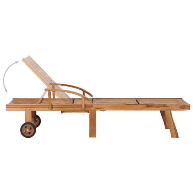 The Living Store Houten Loungebed - Teakhout - Ligstoel met verstelbare rugleuning - 195 x 59.5 cm - Inclusief 2