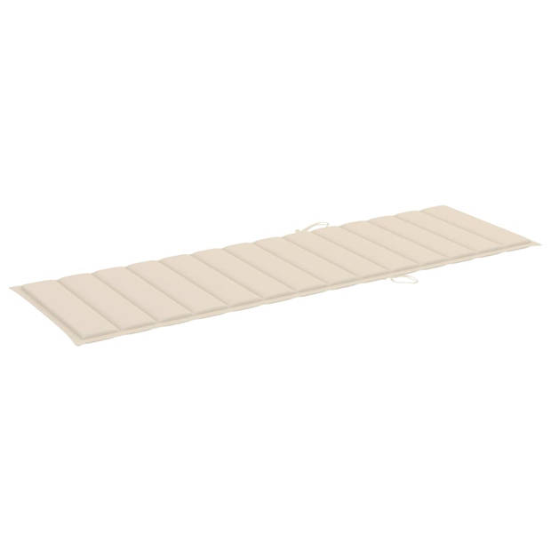 The Living Store Ligbed Acaciahout - Verstelbaar - 200x59/63x30/62/76/85cm - Crème kussen