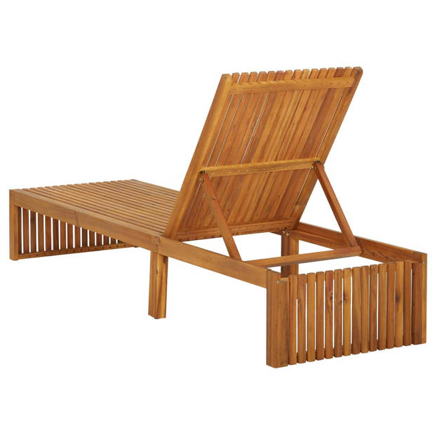 The Living Store Lounger Acaciahout - Houten Ligstoel - 200x60x30/90 cm - Verstelbare rugleuning - Grijs ruitpatroon -