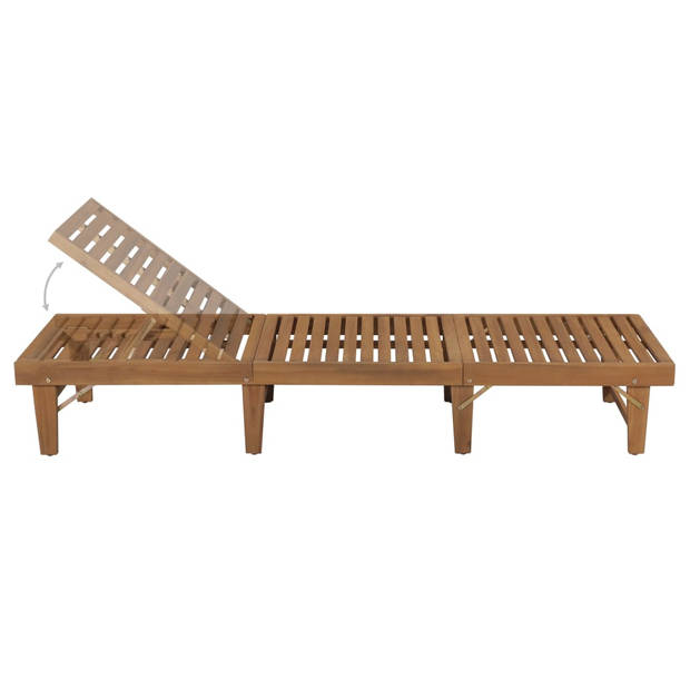 The Living Store Ligstoel Acacia - Houten Ligbed - Antraciet Kussen - 200x61x30/86cm