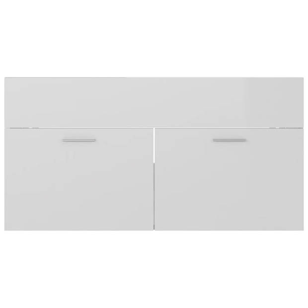 The Living Store Badkamermeubelset - Hoogglans wit - 90 x 38.5 x 46 cm - Keramieken wastafel - Inclusief spiegel