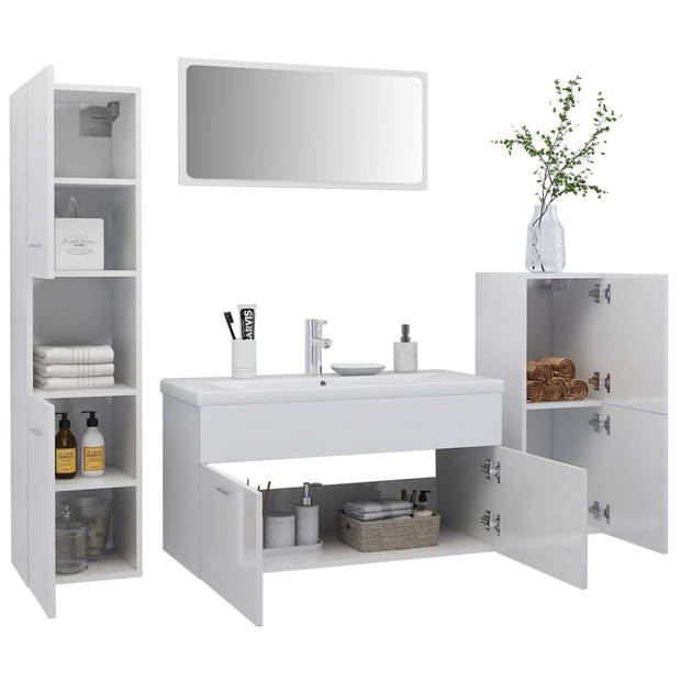 The Living Store Badkamermeubelset - Hoogglans wit - 90x38.5x46 cm - Inclusief spiegel