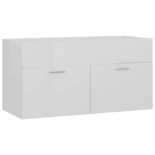 The Living Store Badkamerset - Wastafelkast - Hoge kast - Spiegel - Hoogglans Wit - 90x38.5x46 cm - 30x30x130 cm -