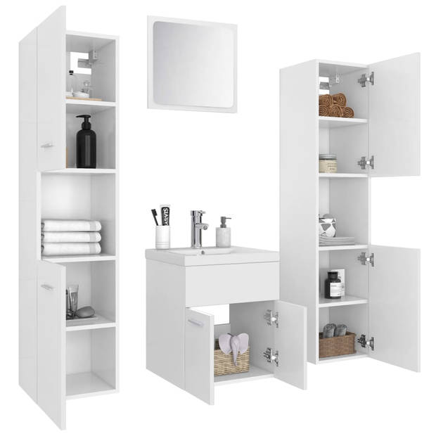 The Living Store Badkamermeubelset - Wit - Spiegel 40x1.5x37 cm - Wastafelkast 41x38.5x46 cm - Hoge kast 30x30x130 cm -