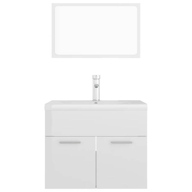 The Living Store Badkamermeubelset - Hoogglans wit - 60 x 38.5 x 46 cm - Keramiek wastafel - Met spiegel en kraan