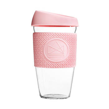 Neon Kactus koffieglas Flamingo 450 ml glas/siliconen roze