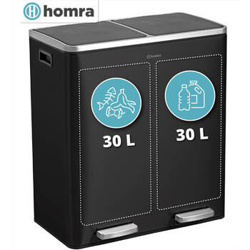 Homra QUICKX Duo Prullenbak - Afvalemmer Afvalscheiding 2 vakken – 60L - Zwart