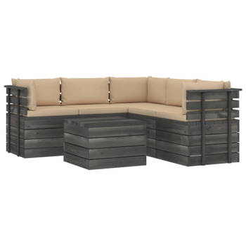 vidaXL 6-delige Loungeset met kussens pallet massief grenenhout