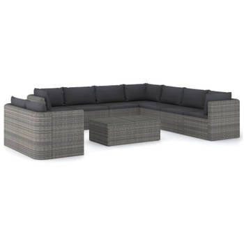 vidaXL 10-delige Loungeset met kussens poly rattan grijs