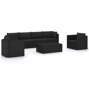 vidaXL 7-delige Loungeset met kussens poly rattan zwart