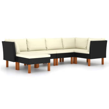 vidaXL 6-delige Loungeset met kussens poly rattan zwart