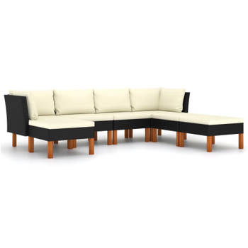 vidaXL 7-delige Loungeset met kussens poly rattan zwart