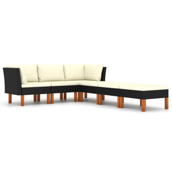 vidaXL 6-delige Loungeset met kussens poly rattan zwart