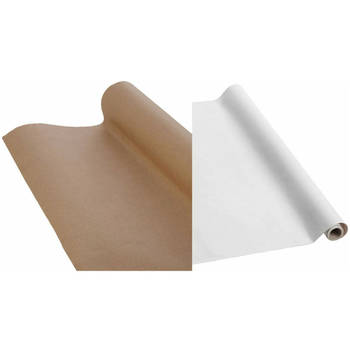 Bruine en Witte kraft pakpapier cadeaupapier inpakpapier - 500 x 70 cm - 2 rollen