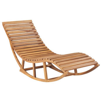 The Living Store houten ligstoel Schommelend Teak - 60x180x73 cm - Rood ruitpatroon