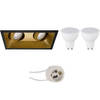 LED Spot Set - Pragmi Zano Pro - GU10 Fitting - Inbouw Rechthoek Dubbel - Mat Zwart/Goud - 6W - Natuurlijk Wit 4200K -