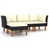 vidaXL 4-delige Loungeset met kussens poly rattan zwart