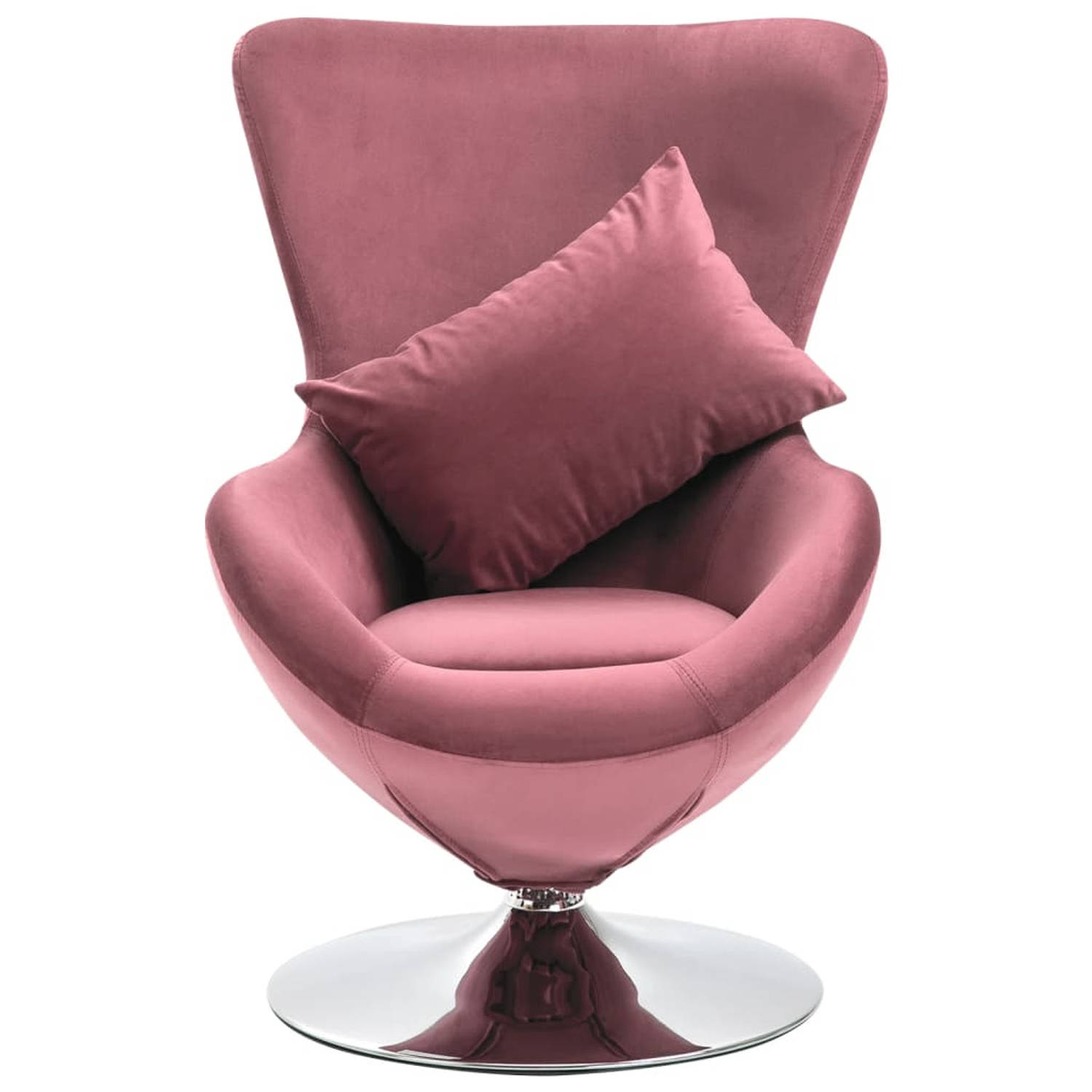 The Living Store Draaistoel eivormig met kussen fluweel roze - Fauteuil