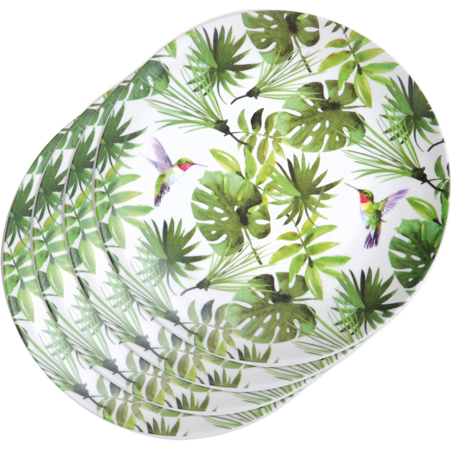 4x Tropische print borden 25 cm onbreekbaar materiaal - Bordjes
