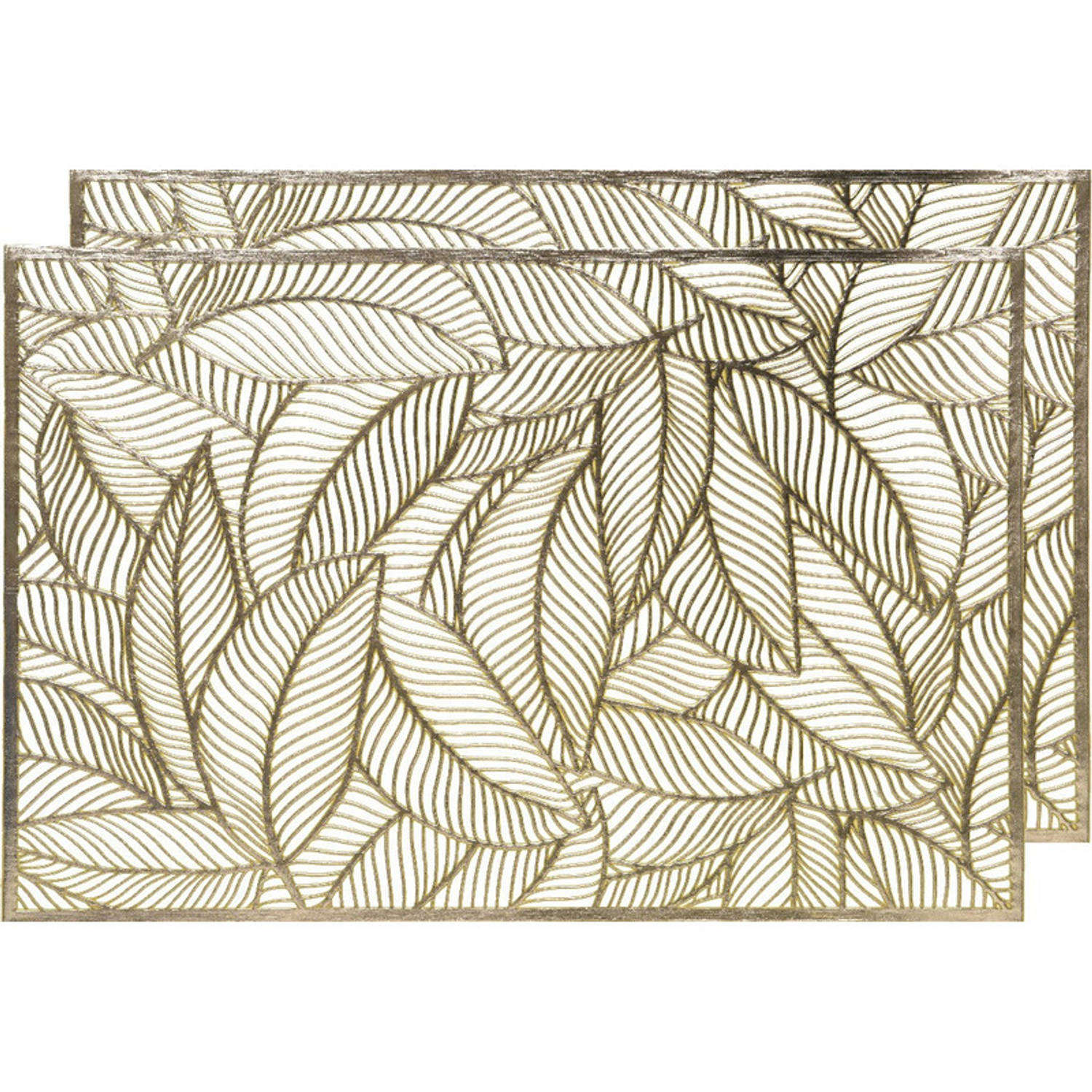 2x Placemat/onderzetter goud 30 x 45 cm bladeren motief - Placemats