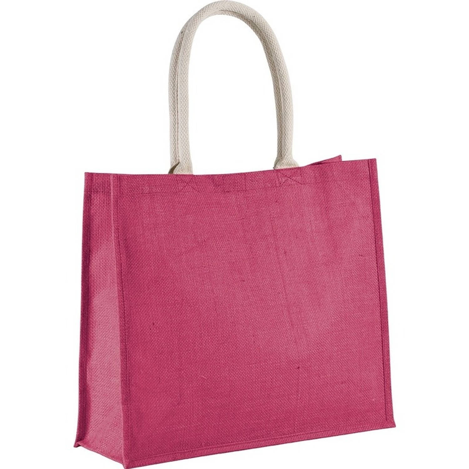 Fuchsia roze jute shopper/boodschappentas 42 cm - Boodschappentassen