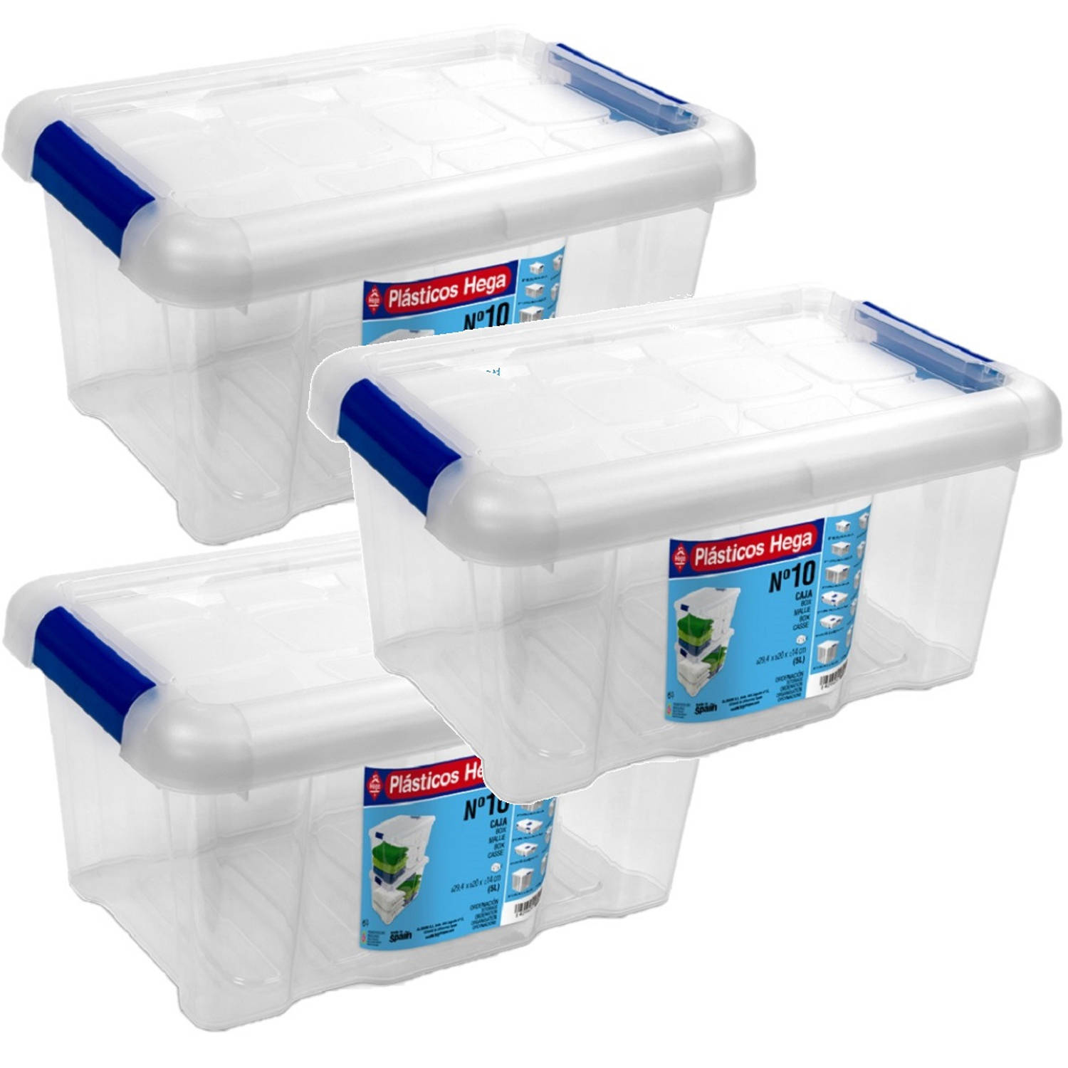 3x Opbergboxen/opbergdozen met deksel 5 liter kunststof transparant/blauw - Opbergbox