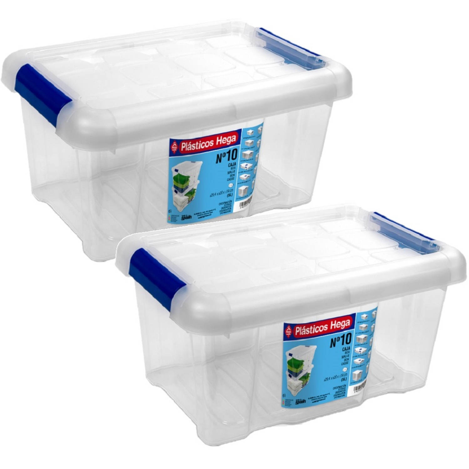 2x Opbergboxen/opbergdozen met deksel 5 liter kunststof transparant/blauw - Opbergbox