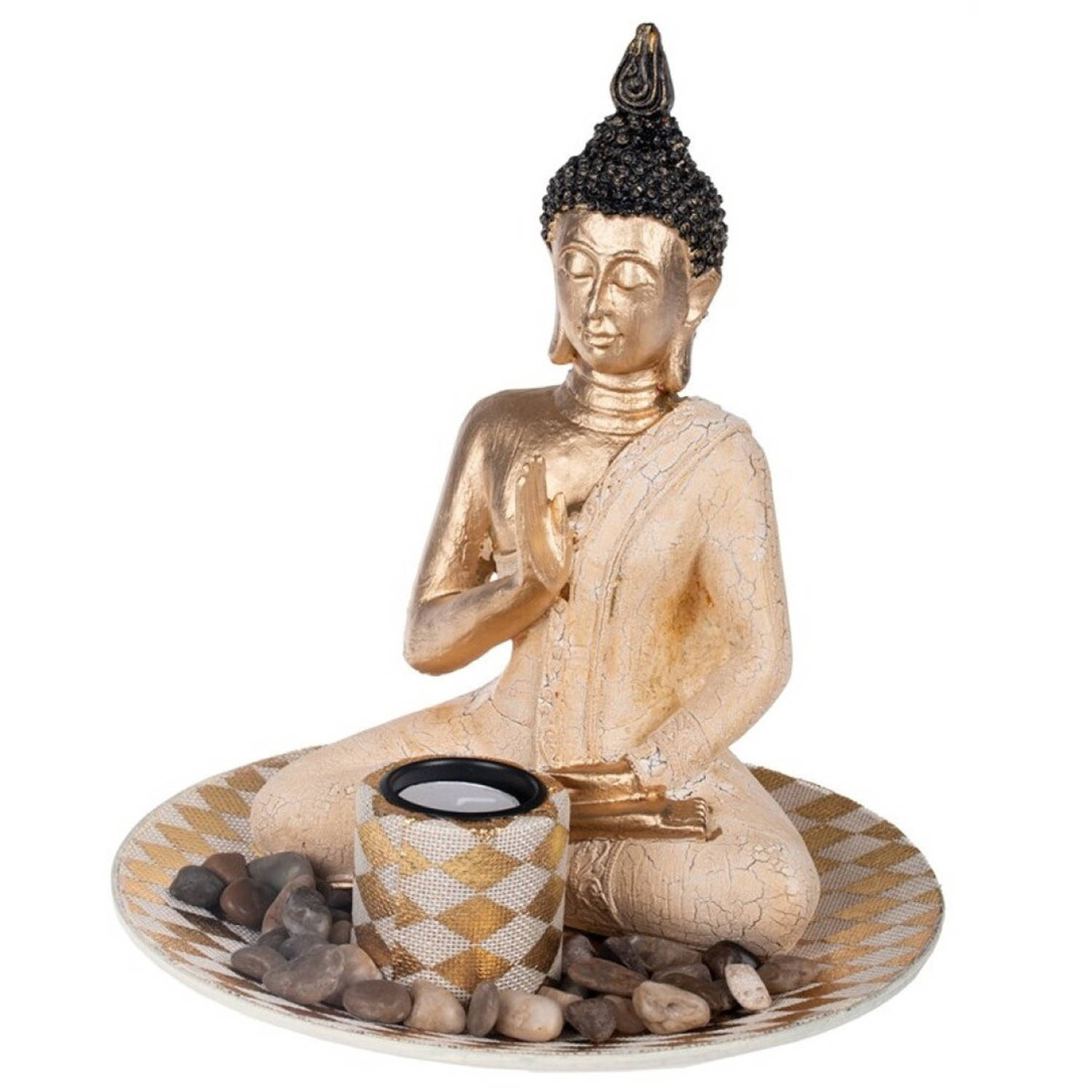 Boeddha Beeld Met Waxinelichthouder Goud 25 Cm Boeddha Beeldjes Voor Binnen Gebruik