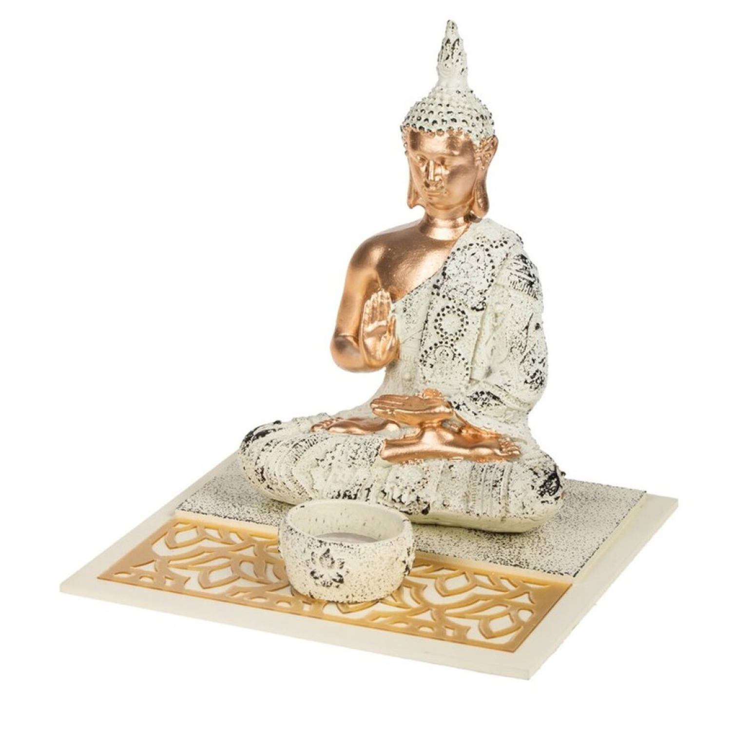 Boeddha beeld met waxinelichthouder voor binnen 19 cm - Beeldjes