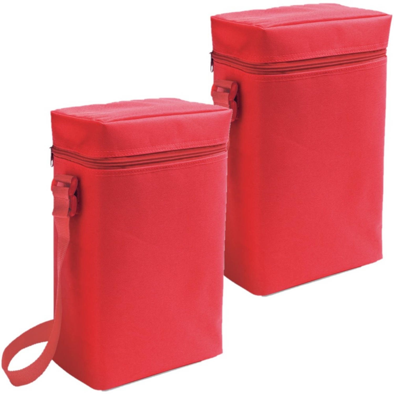 Set van 2x stuks kleine koeltassen voor flessen rood 19 x 34 x 10 cm 6 liter - Koeltas